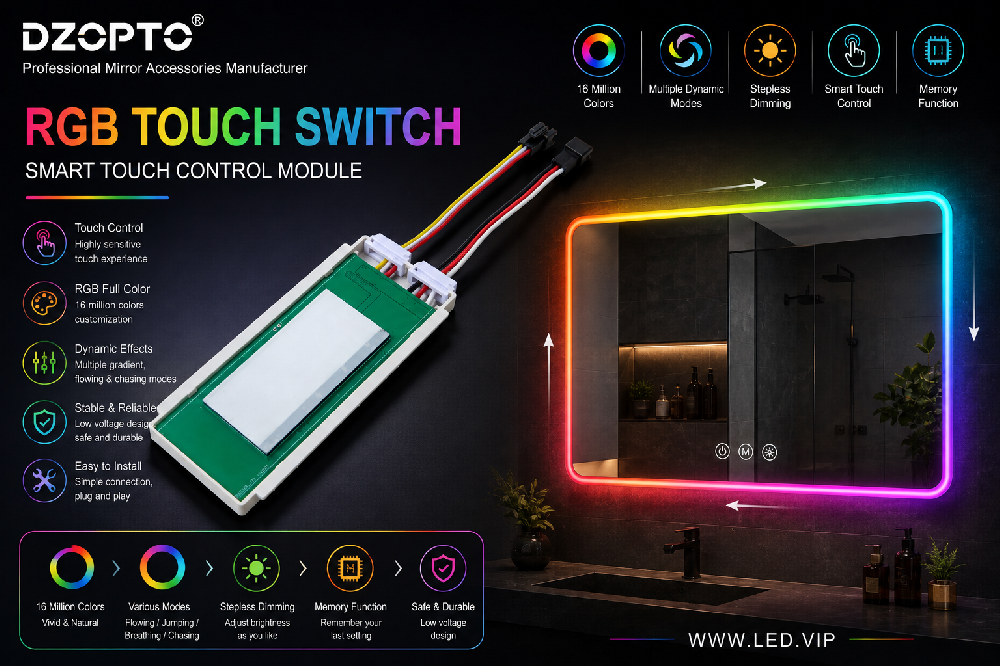 3-Key RGB / Colorful Touch Switch for Smart Bathroom Mirrors | Dongguan Dingzhuo